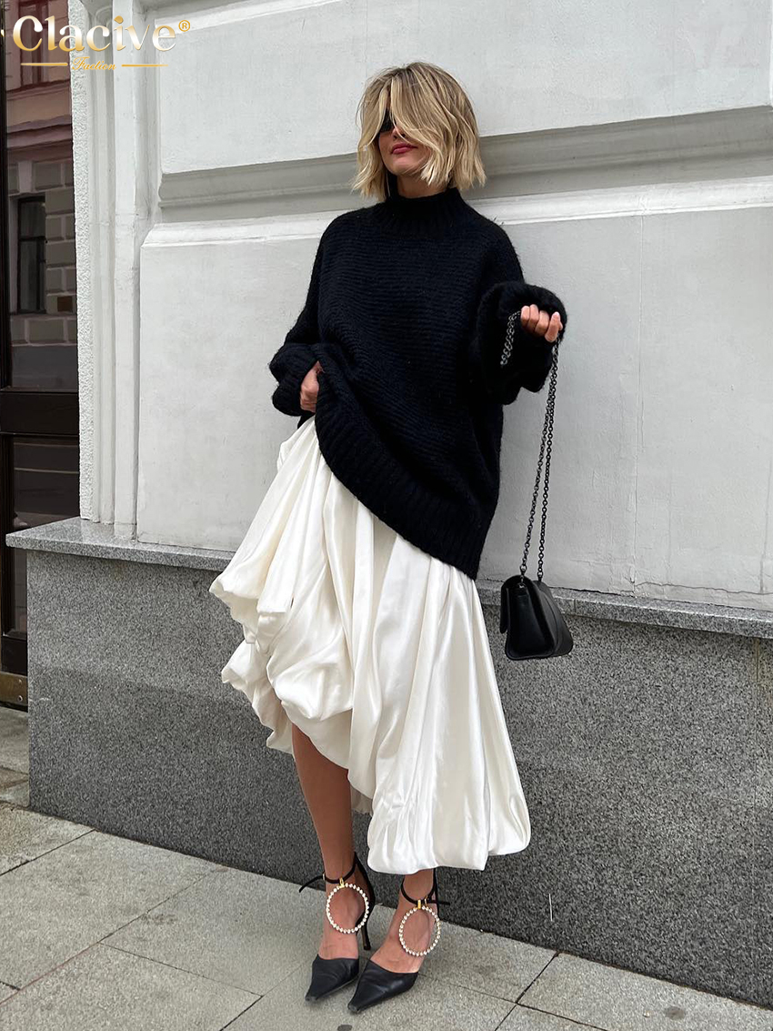 Clacive Thời Trang Màu Be Satin Váy Nữ Thanh Lịch Cao Cấp Công Sở Nữ Cổ Chân-Chiều Dài Váy Váy Rời Nữ quần Áo