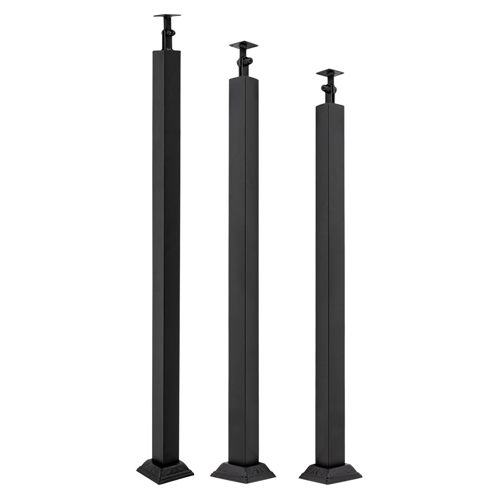 Stair Balusters Post, Black Square Metal Railing Spindles with Flat & Adjustable 270° Angle Bracket, Banister Column