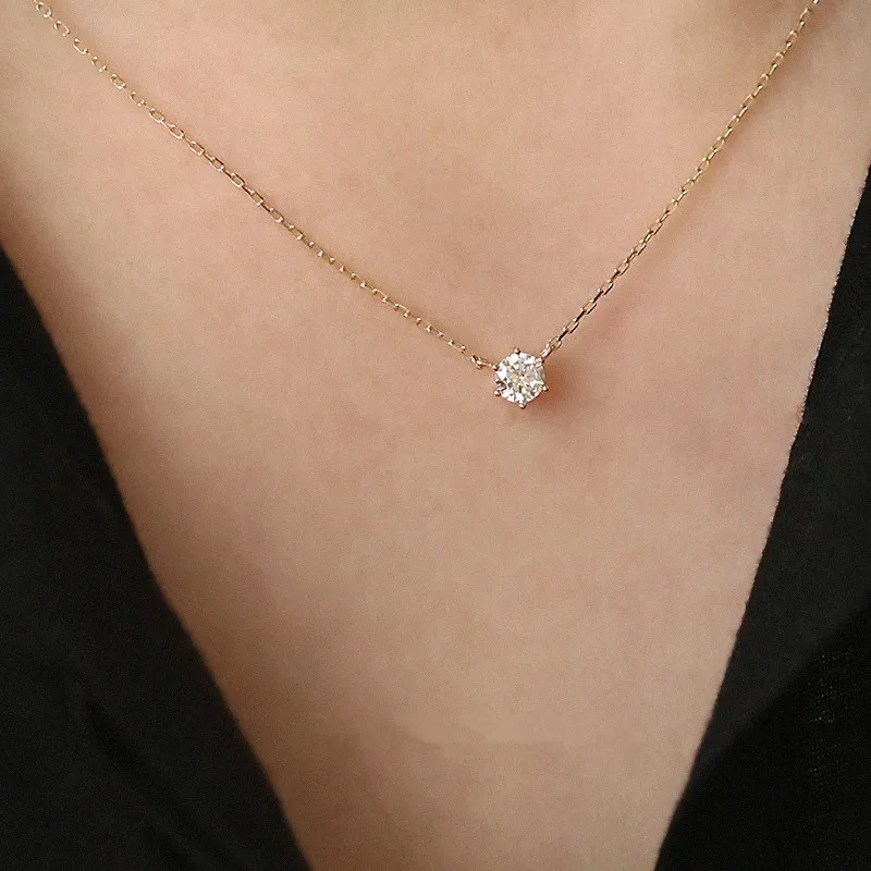 Chất Liệu Bạc 925 Mạ Vàng 14K Vòng Cổ Đa Năng Đơn Zircon Lấp Lánh Xương Đòn Dây Chuyền Nữ Cưới Trang Sức