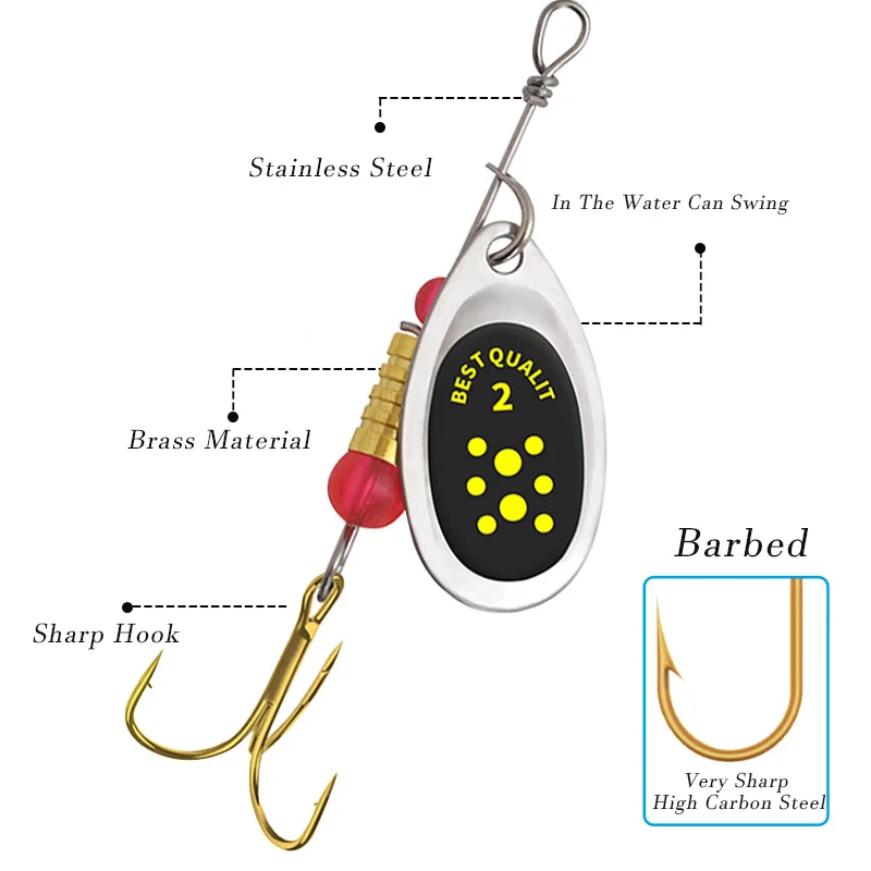 10 pz/set Spinner Lure 10 colori con amo triplo cucchiaio di metallo esca esca dura da pesca con scatola per attrezzatura da pesca