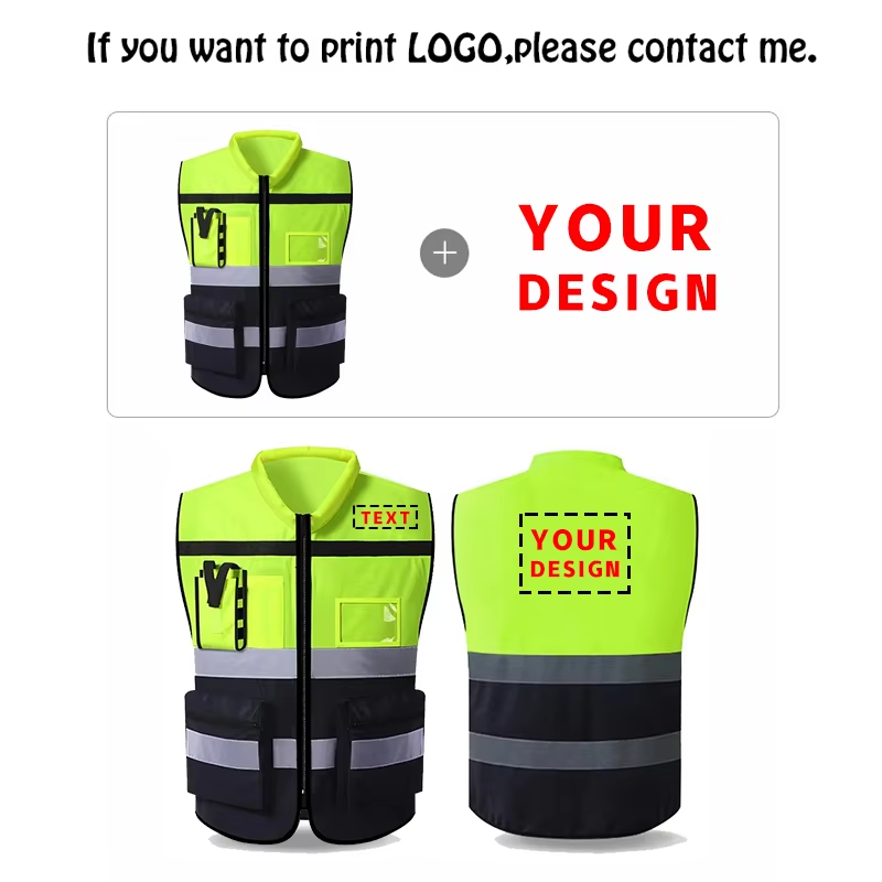 High Visibility Multi Pocket Oxford Fabric Reflective Safety Vest Customized Logo For Night Riding Reflective Vest