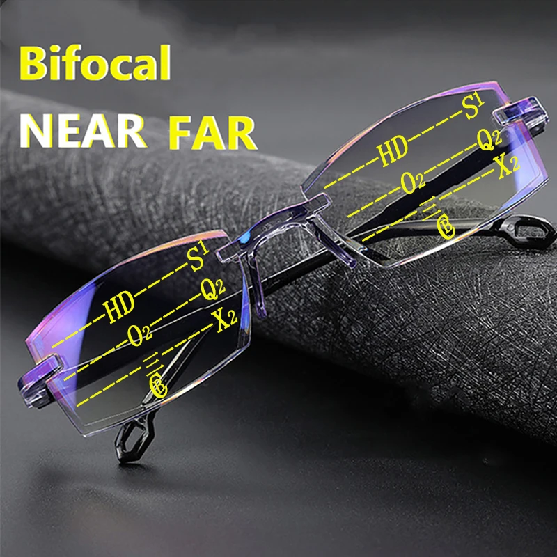 Nuevas gafas de lectura bifocales progresivas con corte de diamante para hombres, gafas multifocales con bloqueo de luz azul, gafas ultraligeras sin montura
