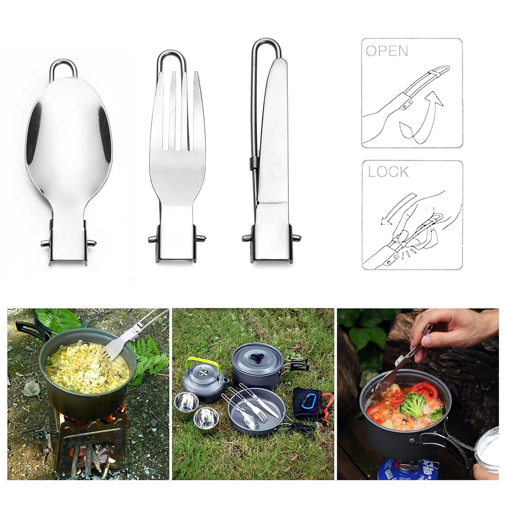 Ensemble de cuillères et couteaux fourchettes pliables pour Camping en plein air pique-nique tranche vaisselle fournitures d'équipement de cuisine touristique