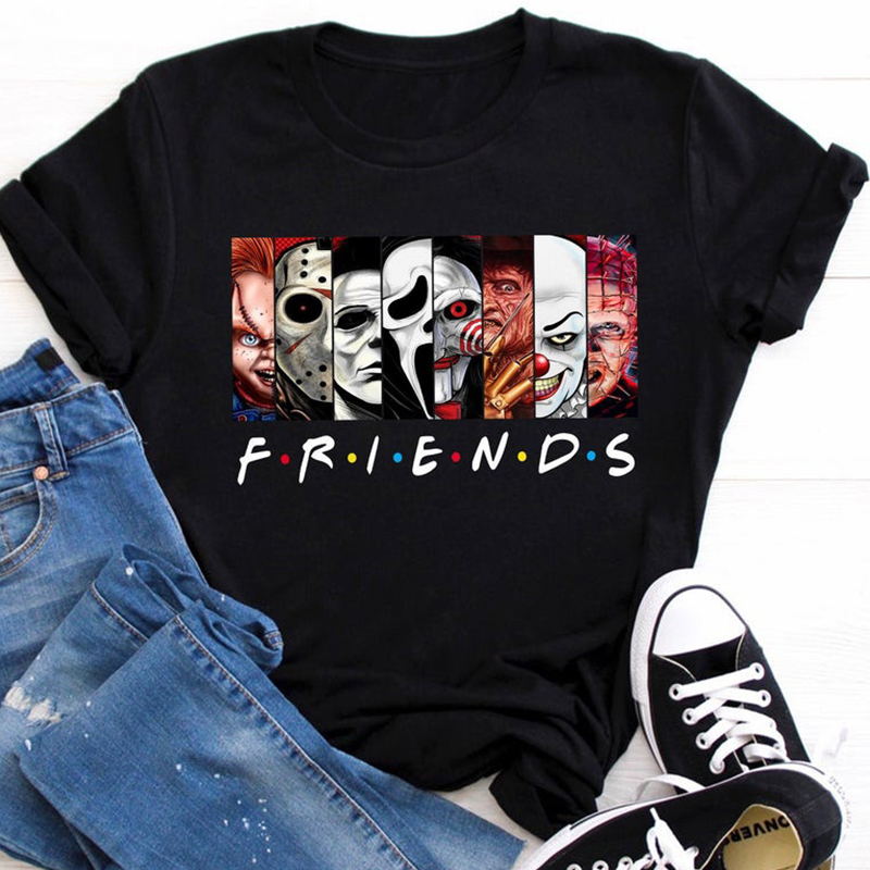 Maglietta degli amici I migliori personaggi horror di Stephen King Stampati cartoni animati Moda donna Top T-shirt oversize Abiti di Halloween da donna