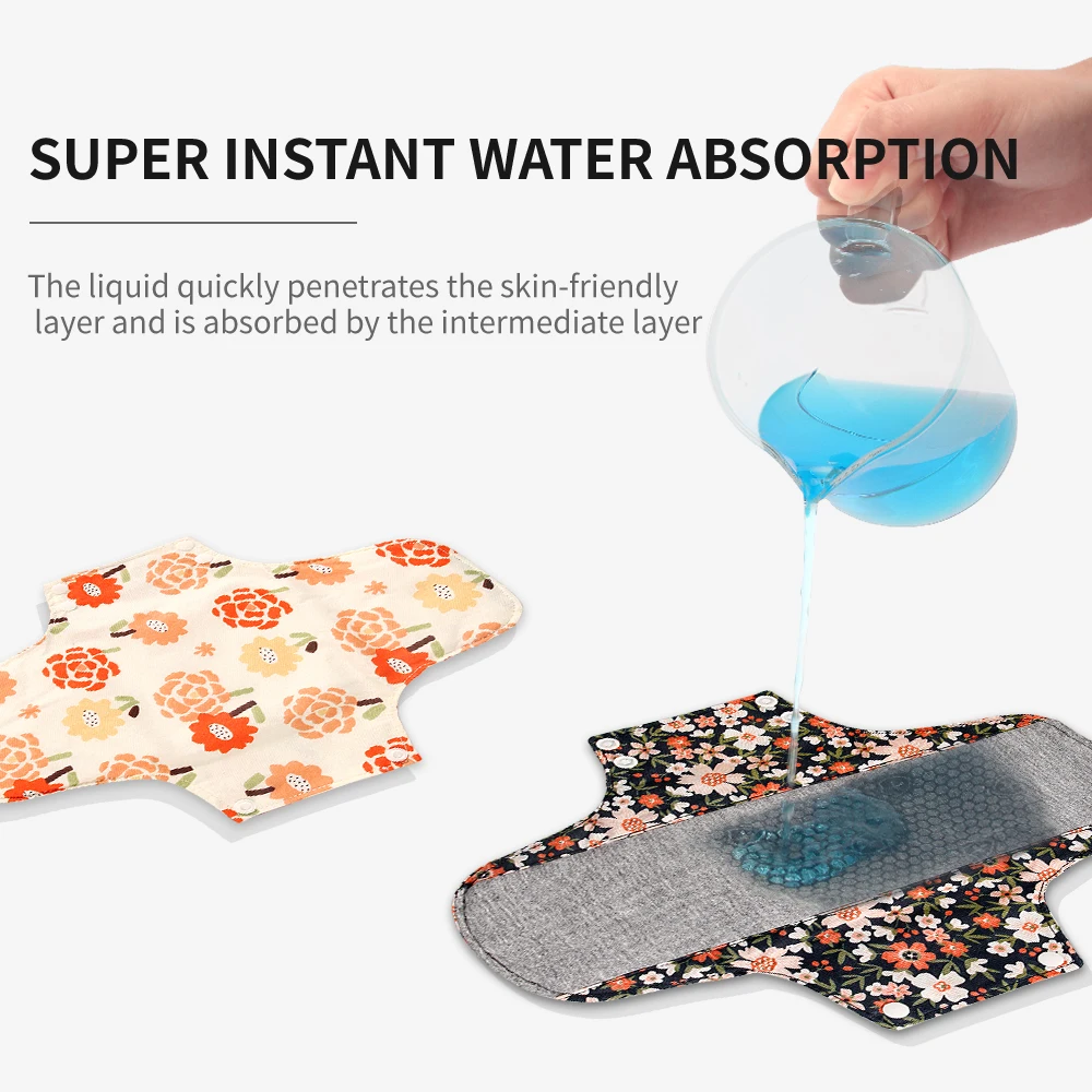 Biai 5 pçs almofadas sanitárias de grafeno reutilizáveis laváveis almofadas menstruais com saco molhado à prova dwaterproof água feminino respirável almofada de enfermagem 20*23cm