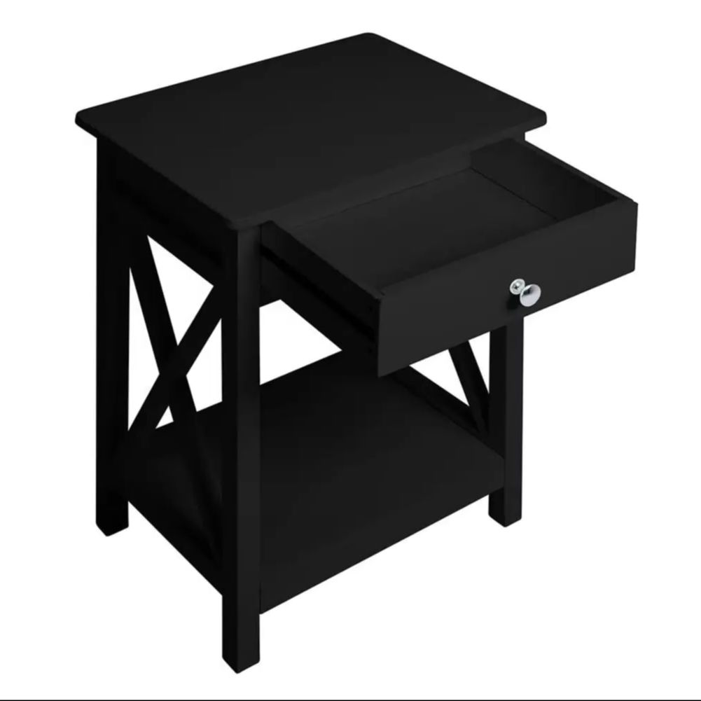 Modern Side Table Nightstand with Drawer,Black