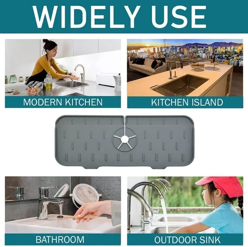 ห้องครัวซิลิโคนก๊อกน้ําแผ่นดูดซับอ่างล้างจาน Splash Catcher Countertop Protector MAT Draining Pad สําหรับห้องน้ํา Gadgets ครัว