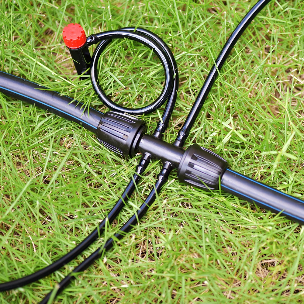 5Pcs 16mm 1/2'' PE Pipe Connector Splitter Tee Coupling Threaded Lock to 4/7mm Hose Garden Watering Drip Irrigation