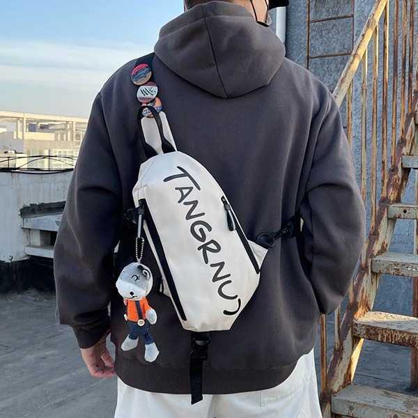 メンズファッショナブルなナイロンシングルショルダーバッグ通勤カジュアルスポーティクロスボディバッグ軽量和風チェストバッグ