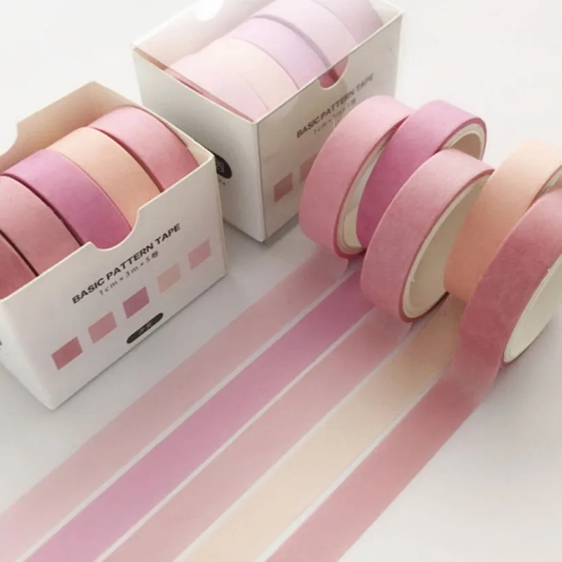 Juego de cintas Washi básicas para álbum de recortes, suministros de diario, pegatinas Washi, papelería, cinta adhesiva decorativa, 5 piezas