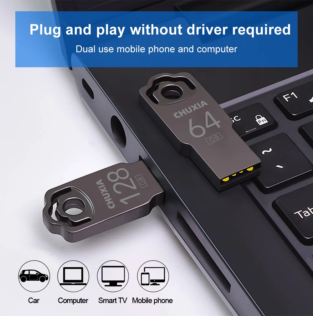 Metal Flash USB Drive 64G/32G/128GB Large Capacity Fast Read Pen Drives USB Memory Stick Waterproof Flash USB Free Key Pendrive