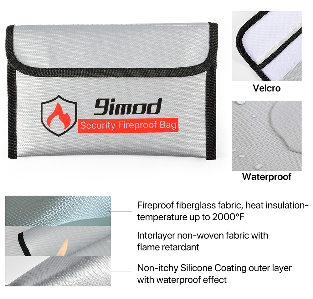 9imod 5x8 polegada portátil saco à prova de fogo à prova de explosão à prova dwaterproof água lipo bateria saco de segurança documento moeda chaves saco à prova de fogo