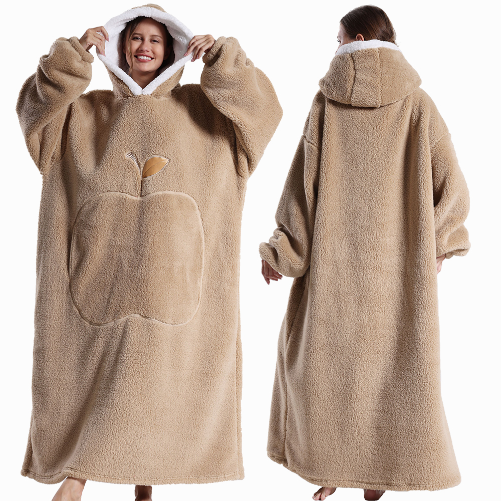 Extra longo wearable cobertores inverno flanela cobertor com capuz com mangas completas das mulheres dos homens aconchegante macio lance adulto tv cobertor