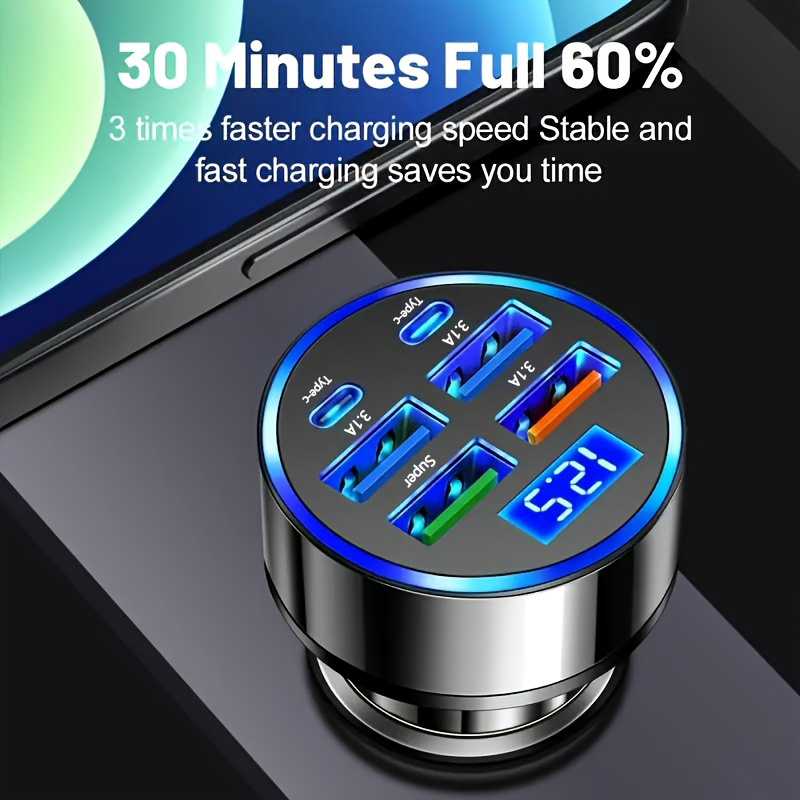 100W 6포트 차량용 충전기 고속 충전 PD Qc3.0 USB C 차량용 휴대폰 충전기 타입 C 어댑터 아이폰 삼성 화웨이 샤오미용