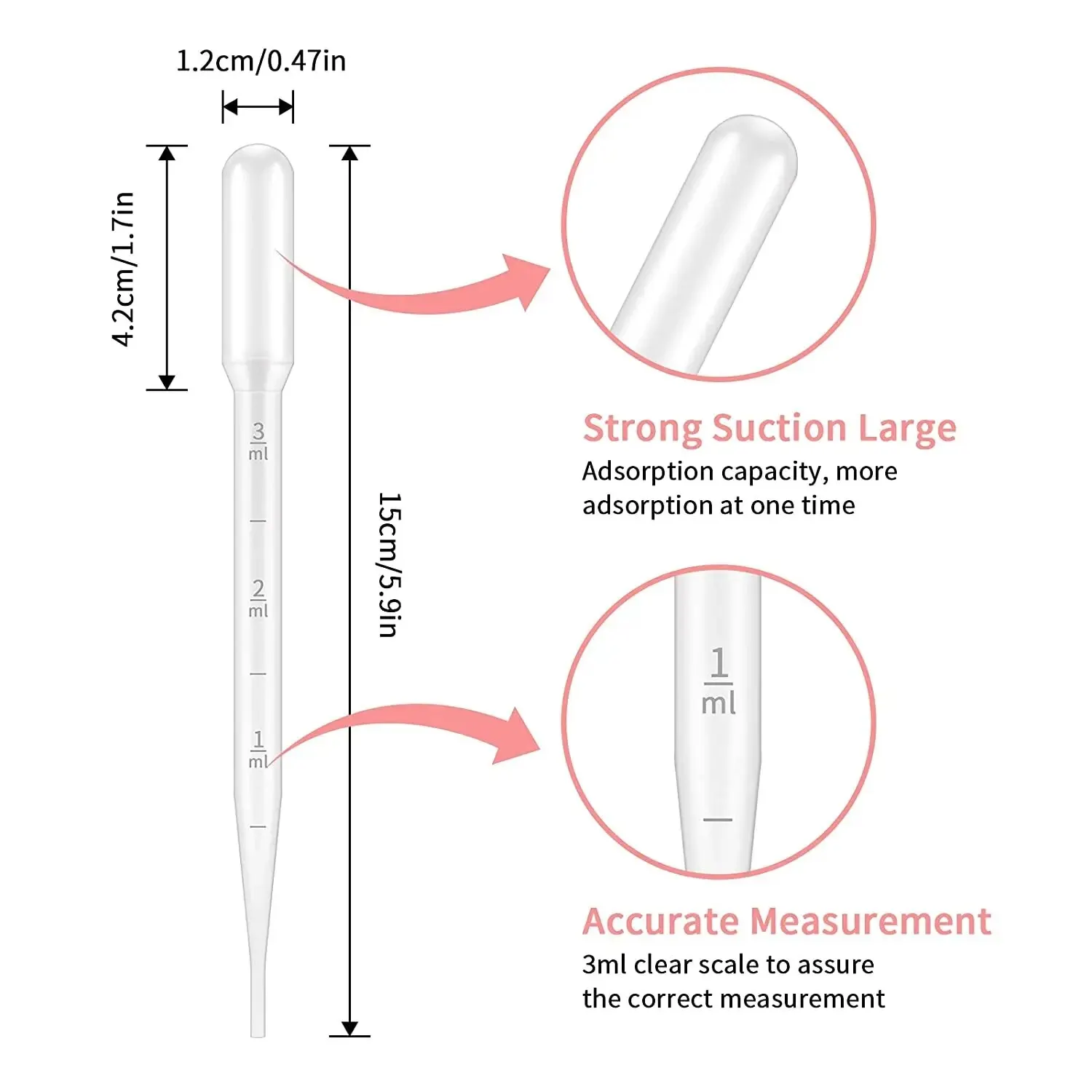 100本/ロット使い捨てラボ用ピペット |   1-5ml 目盛り付きプラスチック – 精密液体移送ツール