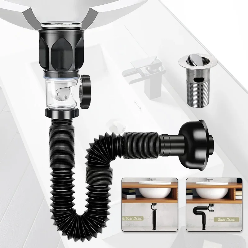 Flip-Top-Abfluss für Küchenspüle, einziehbarer, desodorierender Filter, flexibler Fallrohr, Badezimmer-Waschbecken, Anti-Verstopfung, Küchenzubehör
