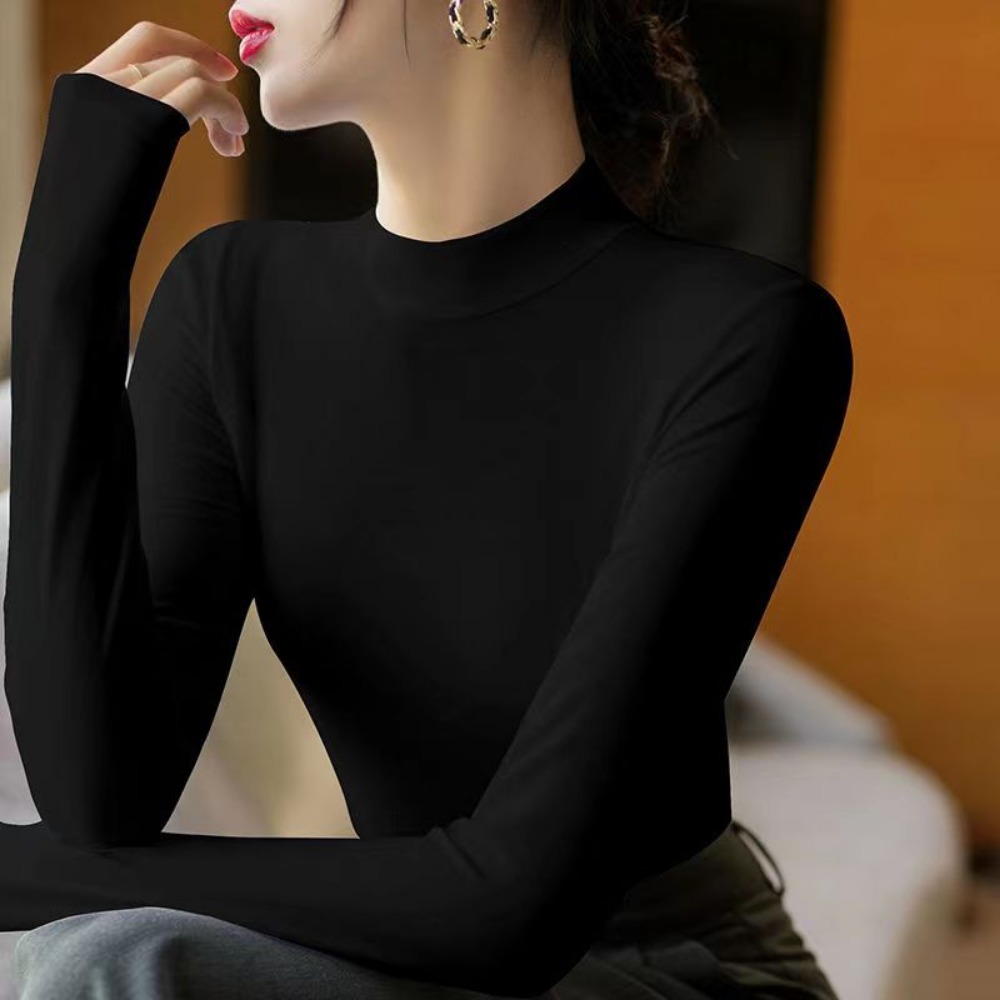 Camiseta Undertale lisa a la moda para mujer, camiseta interior ajustada con cuello alto y mangas largas adecuada para Otoño e Invierno, camiseta de lujo