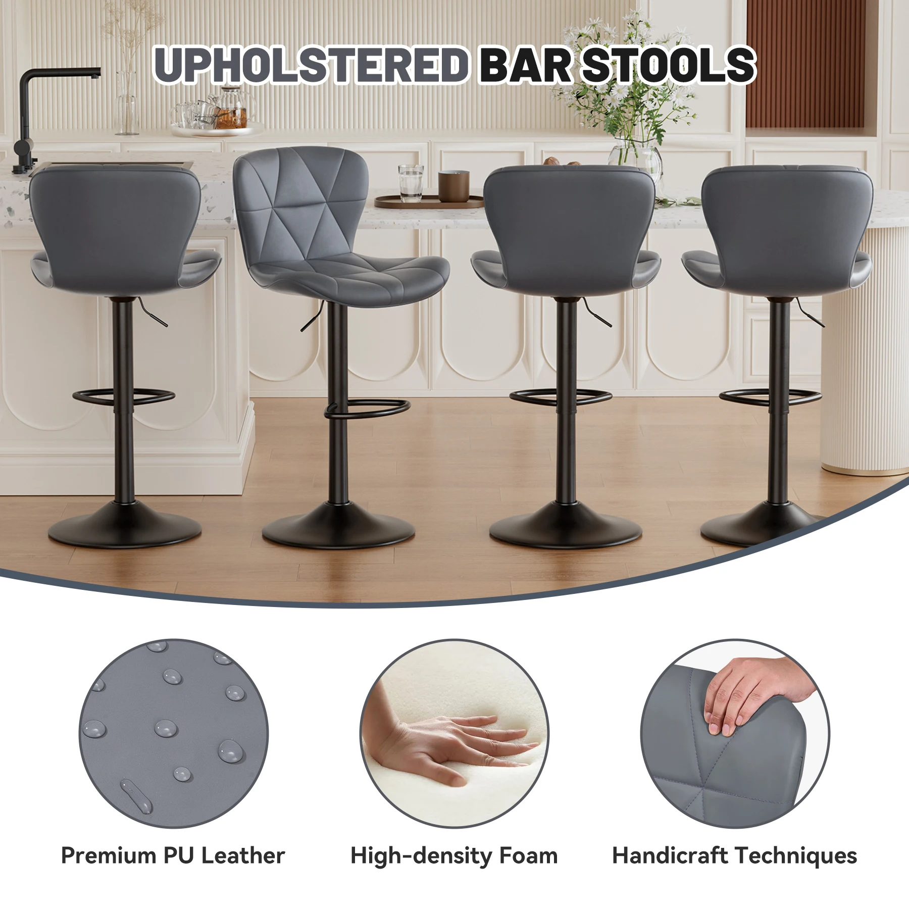 Sgabelli da bar 2 pezzi, 360 °   Rivestimento girevole in ecopelle, altezza bancone regolabile, per bar, cucine, mobili per ristoranti