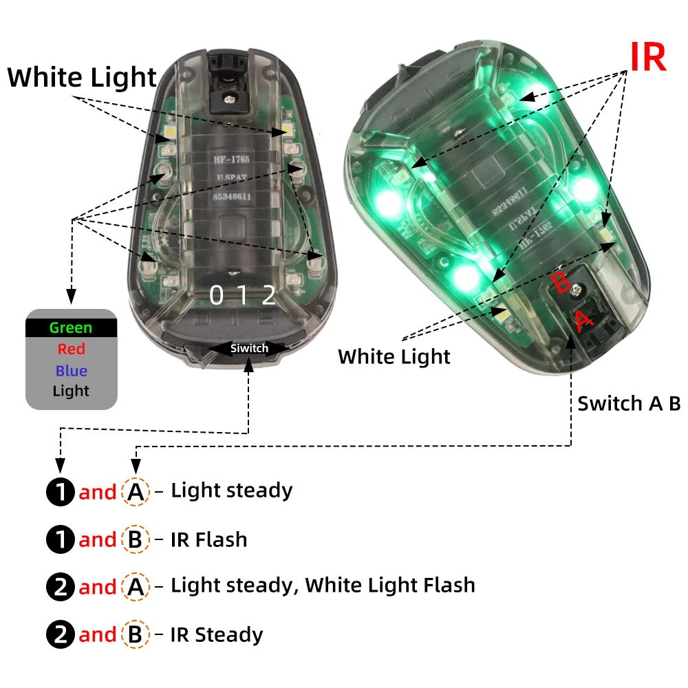 BOOIU-LED Luz de sinal do capacete tático, lanterna para esporte ao ar livre, estroboscópio IR, luz de sinal para sobrevivência, IFF