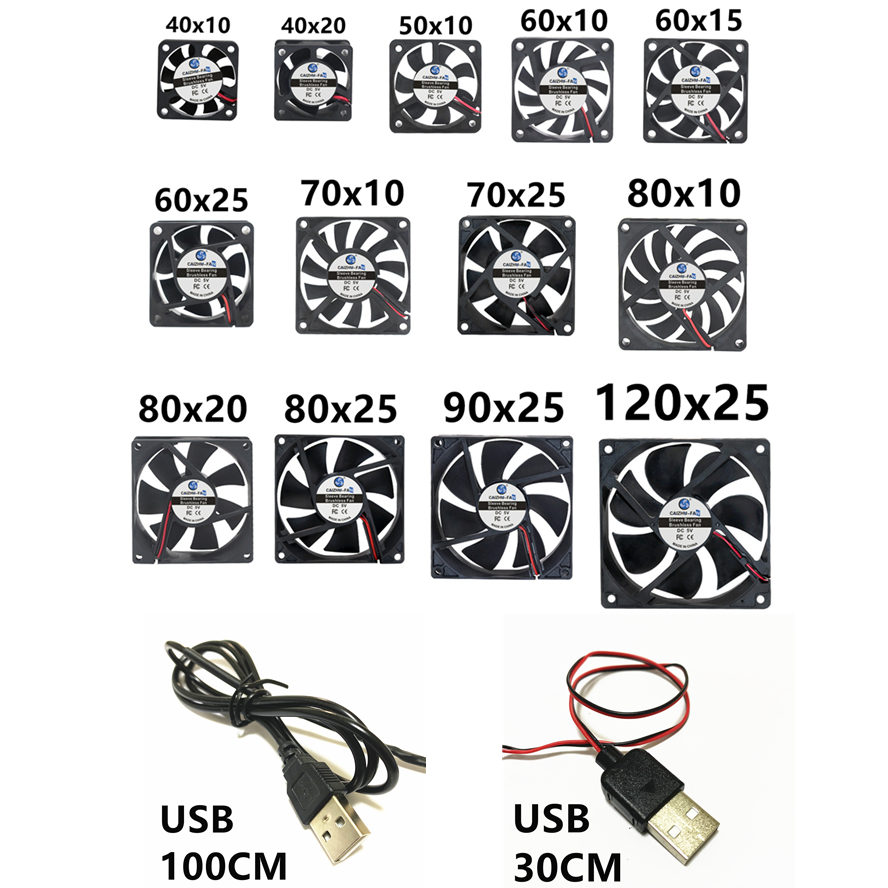 40MM 50MM 60MM 70MM 80MM 90MM 120MM ventilador de refrigeración ventilador con cubierta de Motor sin escobillas ventilador silencioso con Cable USB
