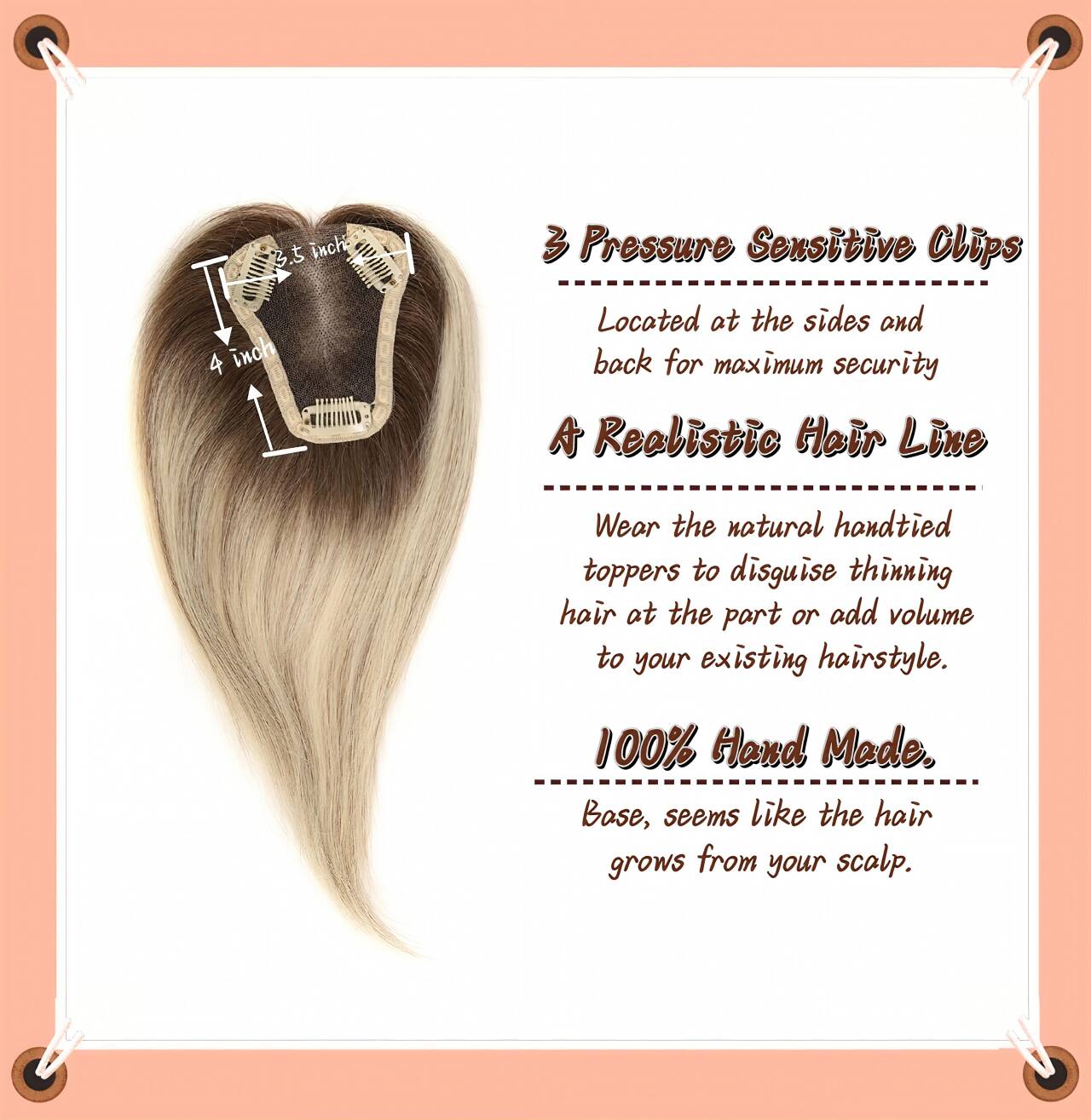 100% Remy cheveux humains naturel cheveux Topper postiches pour femmes Base en soie 3Clip dans les Toppers cheveux suisse dentelle cheveux Topper respirant