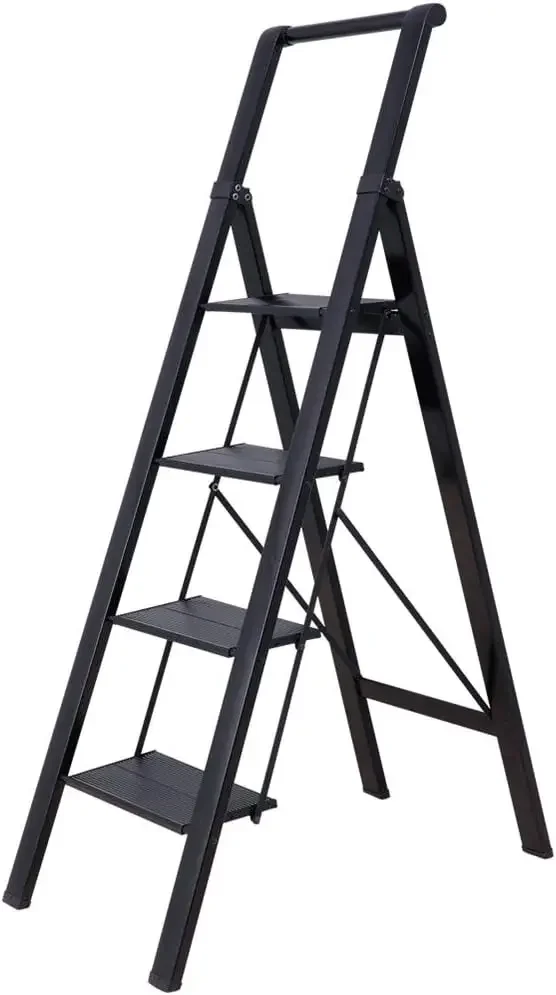(Kostenloser Versand) Klappbarer Tritthocker aus Aluminium, robuste Trittleitungen 298 Pfund, mit Sicherheitsgriff und rutschfestem, breitem Pedal