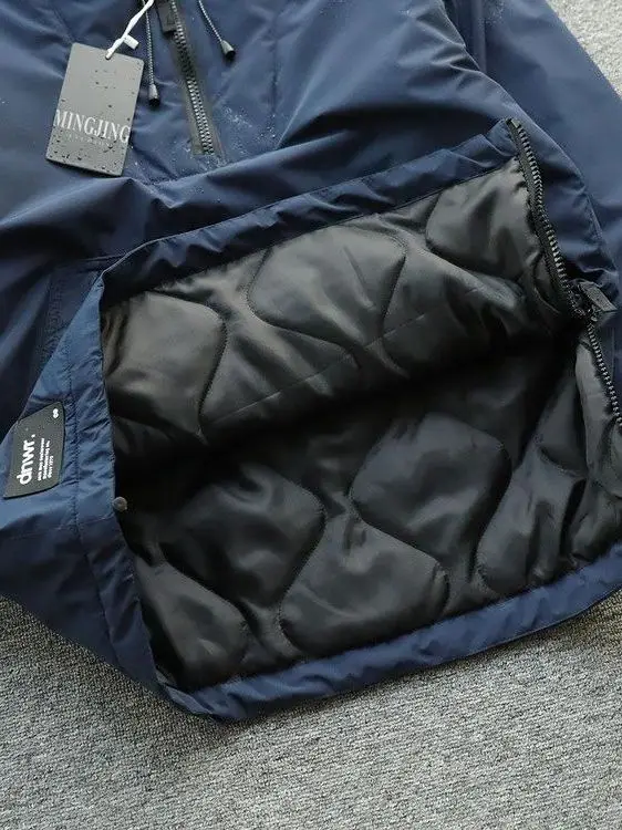 Jaqueta de Aodão Reforçada para Homens, à Prova de Vento e Resistente à Água, com Capuz, Casual, Ajuste Solto, Fechamento c...