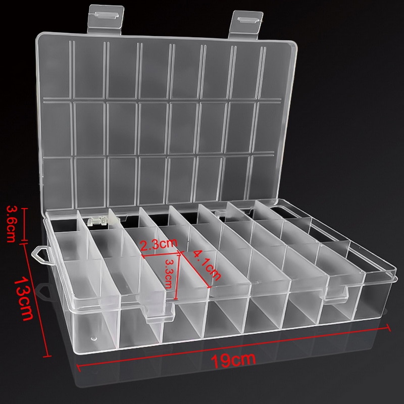 Boîte de rangement en plastique à 24 grilles, boîte de rangement pour bijoux, boucles d'oreilles, conteneur de vis de perles, mallette de rangement à domicile, conteneur organisateur d'exposition
