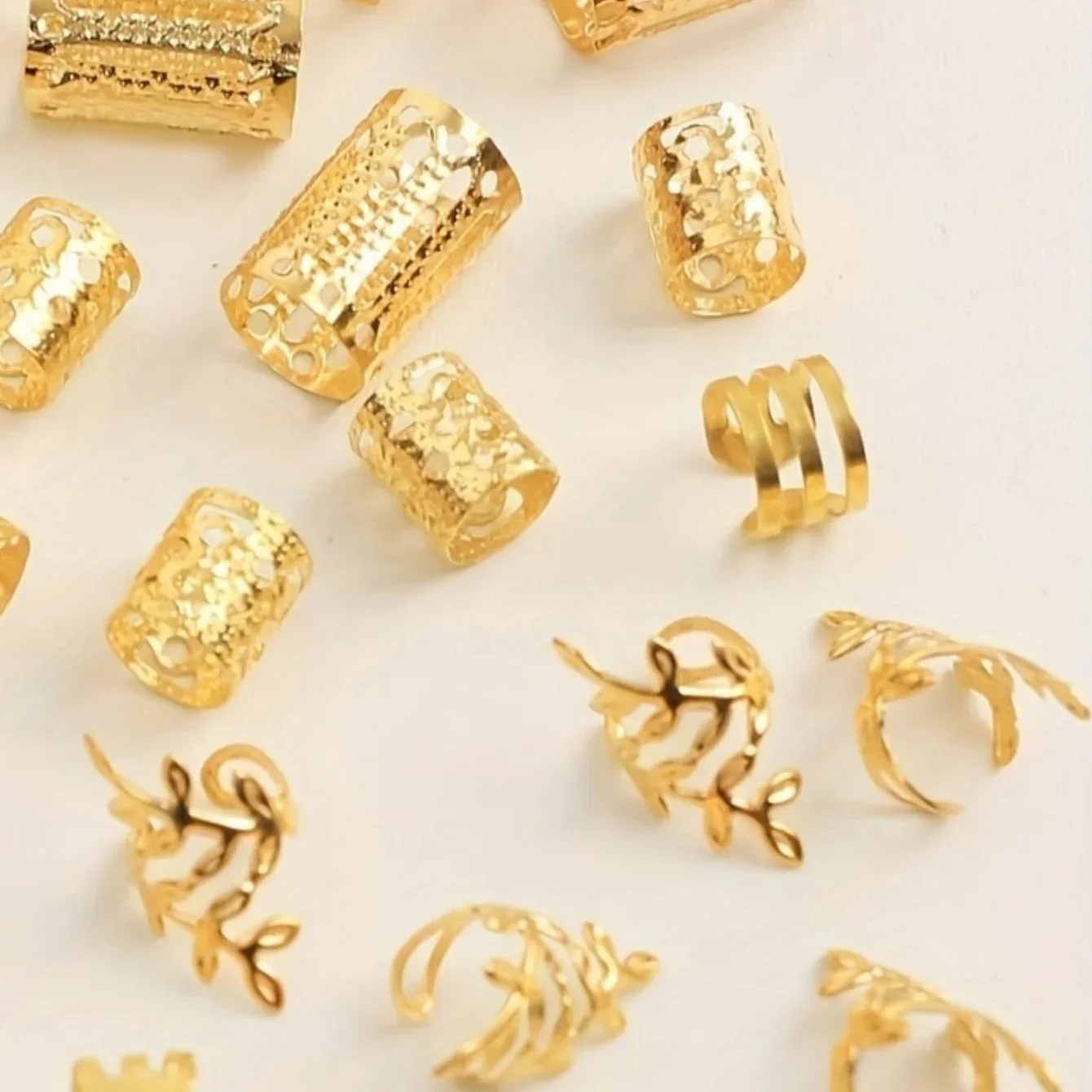 40 pçs/set feminino elegante oco anéis de cabelo conjunto com vários padrões diy acessórios para o cabelo para meninas loc jóias de cabelo para tranças