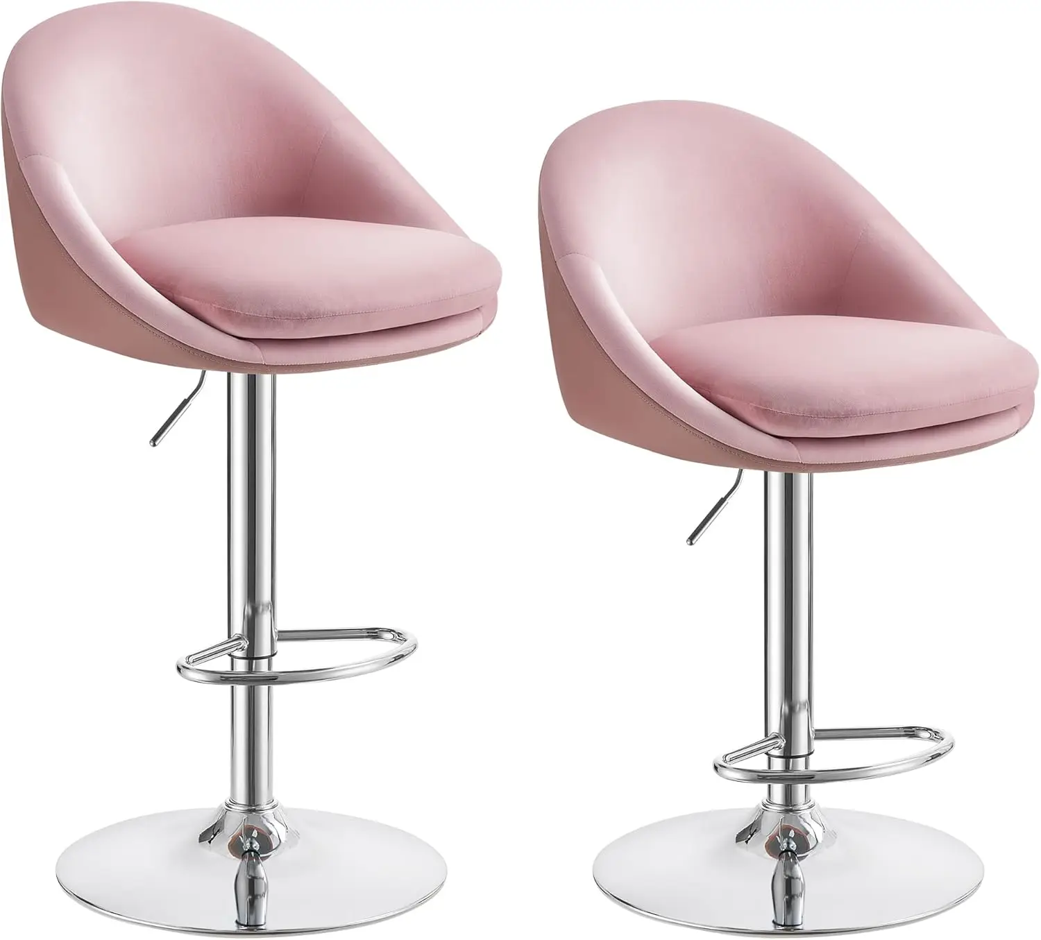 Barhocker, 2er Set, Barstuhl, höhenverstellbar, 360° drehbar, Küchenstuhl, mit Rückenlehne, Sockel, Fußstütze, Stahl, für Theke, Bar, Esszimmer, cremeweiß-Silbergrau LJB110W01