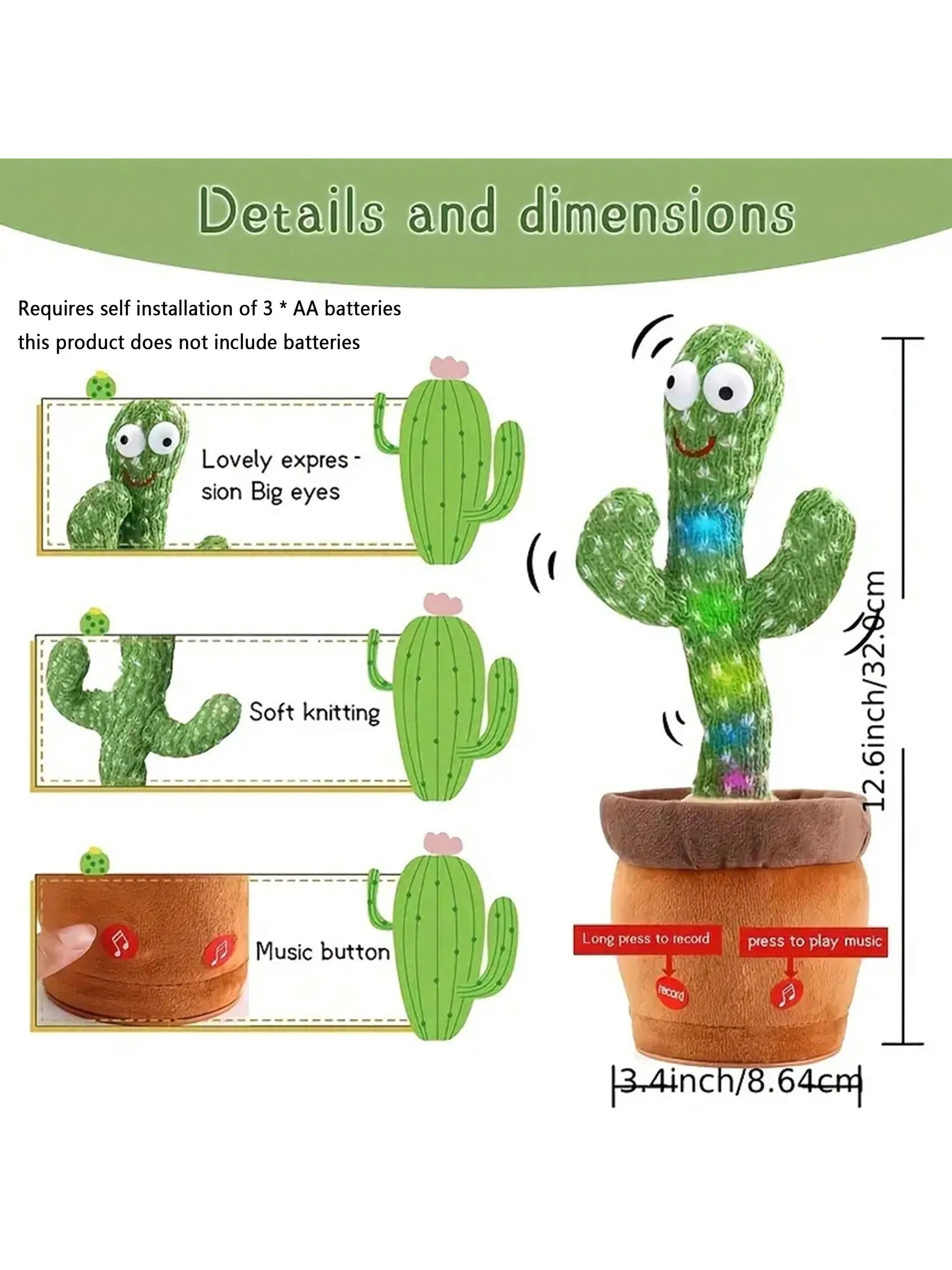 Jouets de Cactus parlant de danse pour bébés garçons et filles, chant, imitant l'enregistrement, répétition de ce que vous dit ensoleillé, Cactus Up Plus, 1 pièce