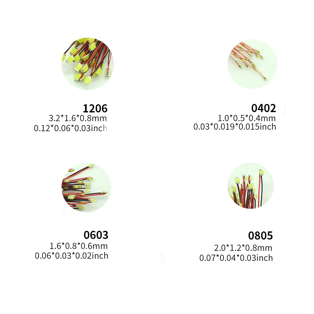 0402 0603 0805 1206 smd led modelo lâmpada com fio micro led pré-soldada micro litz wired chip 20cm 3v modelo ferroviário cenas 5pcs