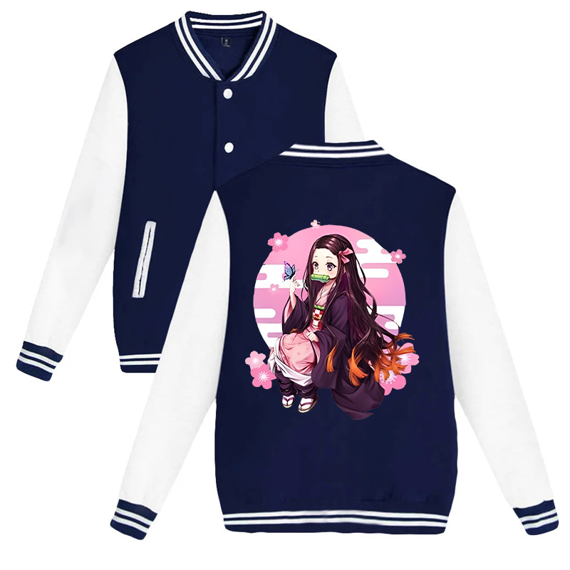 ใหม่ Kamado Nezuko พิมพ์เสื้อแจ็คเก็ตผู้หญิงผู้ชายสบายๆแจ็คเก็ตเบสบอลฤดูใบไม้ร่วงและฤดูหนาวชุดเบสบอล Coat