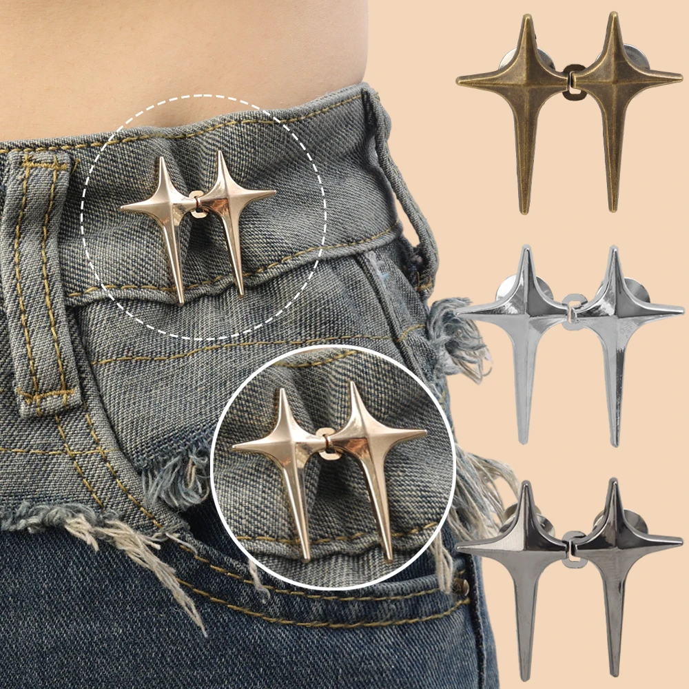 4 ชุด Cross Star กางเกงยีนส์โลหะปุ่ม Snaps กางเกงที่ถอดออกได้คลิปปุ่ม Pins DIY เอวกระชับเสื้อผ้าหัวเข็มขัดเย็บเครื่องมือ
