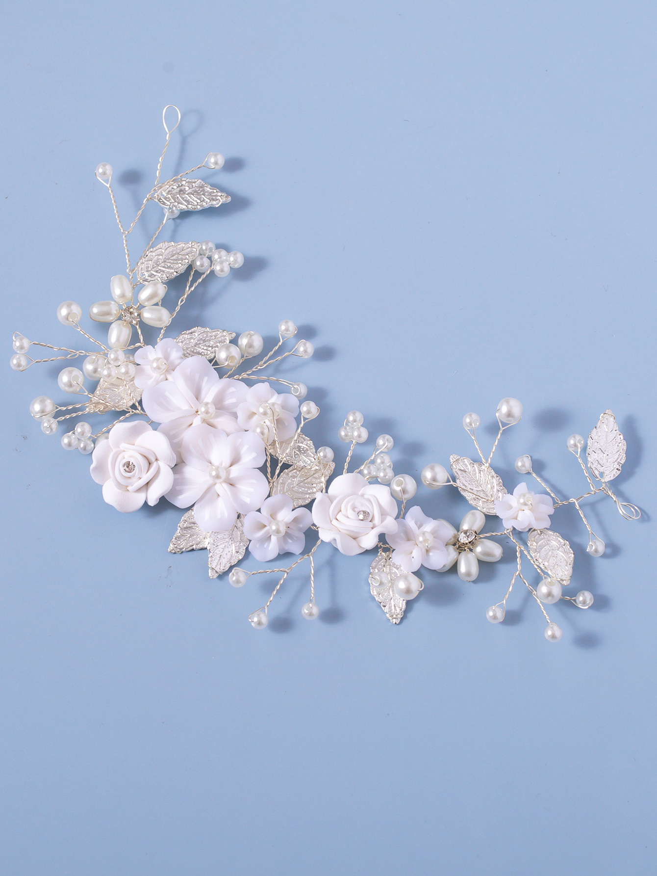 여성 및 소녀용 라인석 머리띠, 꽃 신부 웨딩 헤어, 덩굴 진주 신부 헤어 피스, 잎 헤어 액세서리, 1 개