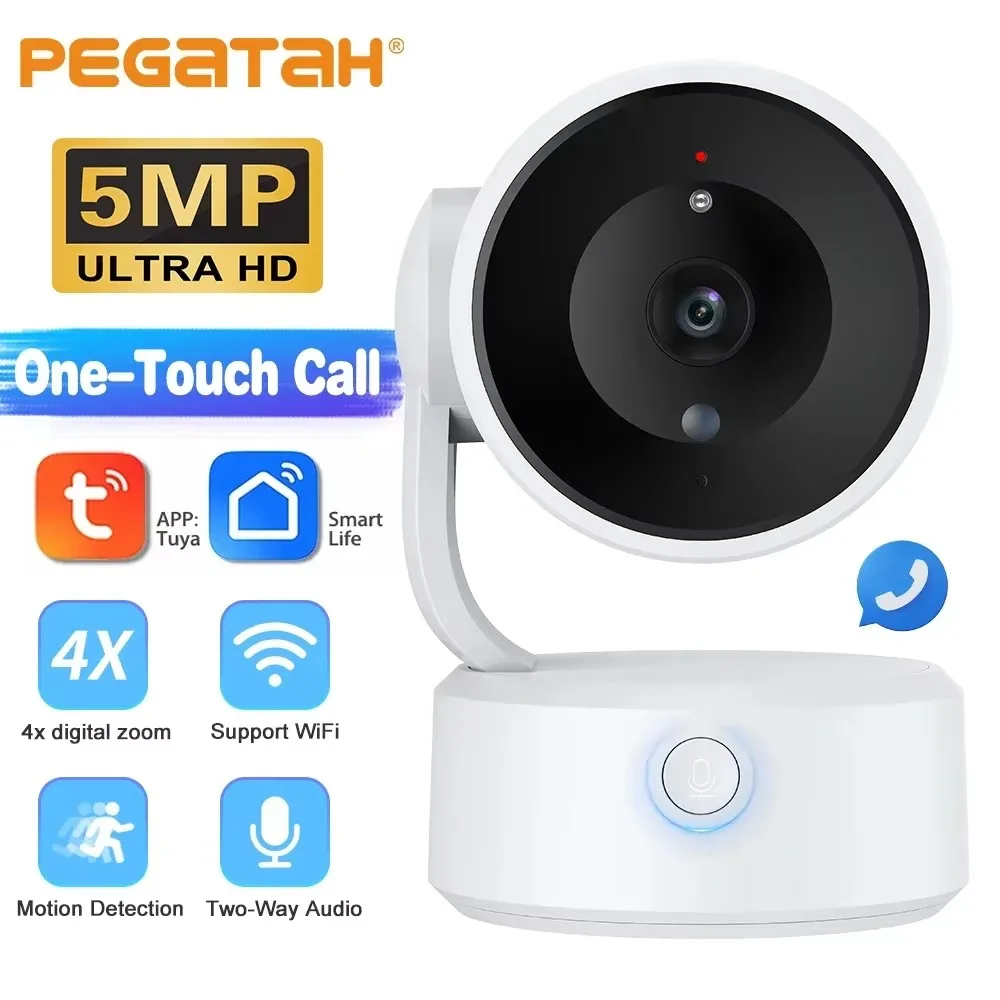PEGATAH Tuya 5MP One-touch-Anruf Indoor Baby Monitor WiFi PTZ Kamera Auto Tracking Farbe Nachtsicht IP CCTV überwachung Kamera