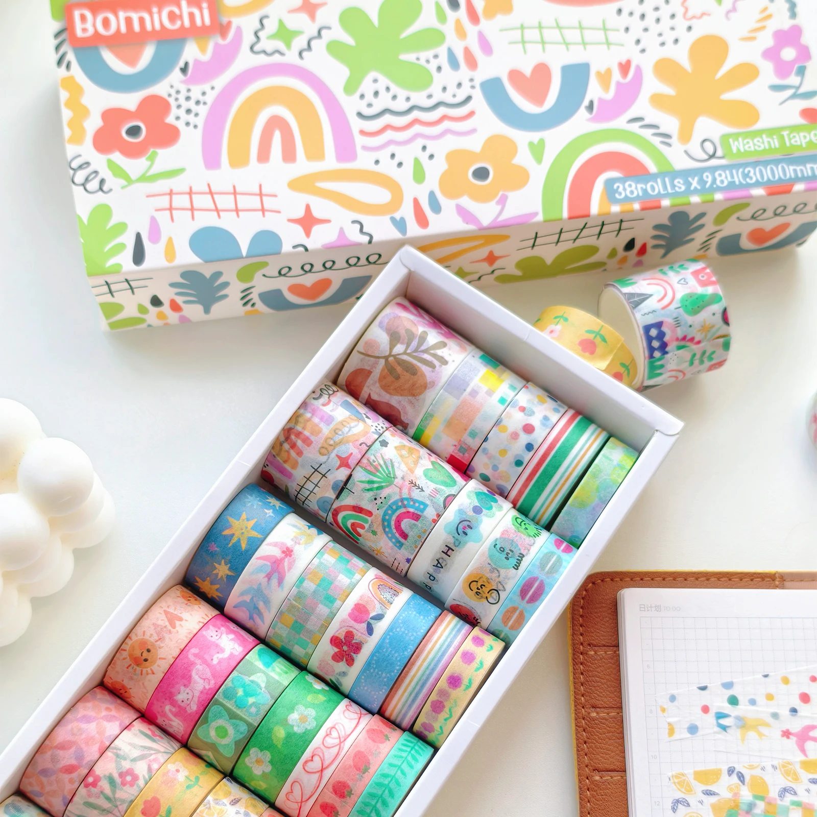 Juego de 38 rollos de cintas Washi coloridas, cintas adhesivas decorativas de 3M de longitud, perfectas para álbum de recortes, manualidades, envoltura de regalos