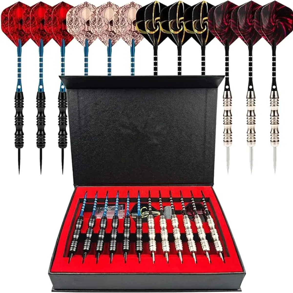 12 Teile/satz Dart Pro Metall Dart Stahl Tipps Mit Eisen Pad Aluminium Dart Stange Extra Fliegende Dart Spitzer Schärfen Stein box