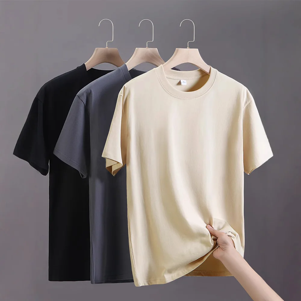 เสื้อยืดผู้ชาย 2025 ฤดูร้อนOversizeผ้าฝ้ายเสื้อยืดสบายๆคุณภาพสูงแขนสั้นTeeเสื้อผู้ชายBasicสีทึบเสื้อกีฬา