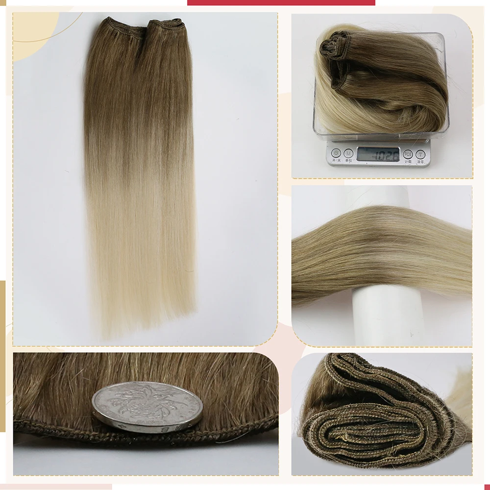 Moresoo Tóc Bó Dệt Trong Đôi Wefted Máy Remy Tóc Balayage Tóc Miếng Cho Nữ Thẳng Sợi Ngang Tóc
