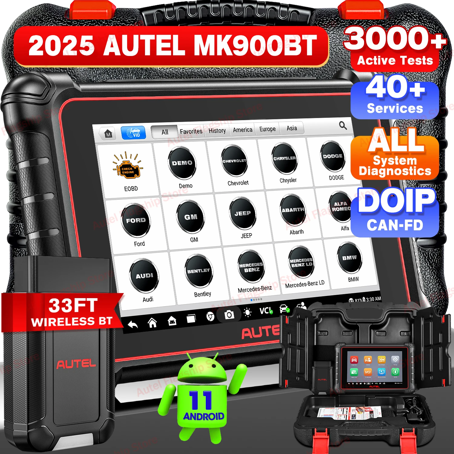 Autel MaxiCOM MK900 BT MK900BT 8-Zoll-Autodiagnosetools 40+ Dienstleistungen CAN FD DOIP OBD2-Scanner-Upgrade von MK808BT Pro MK808S