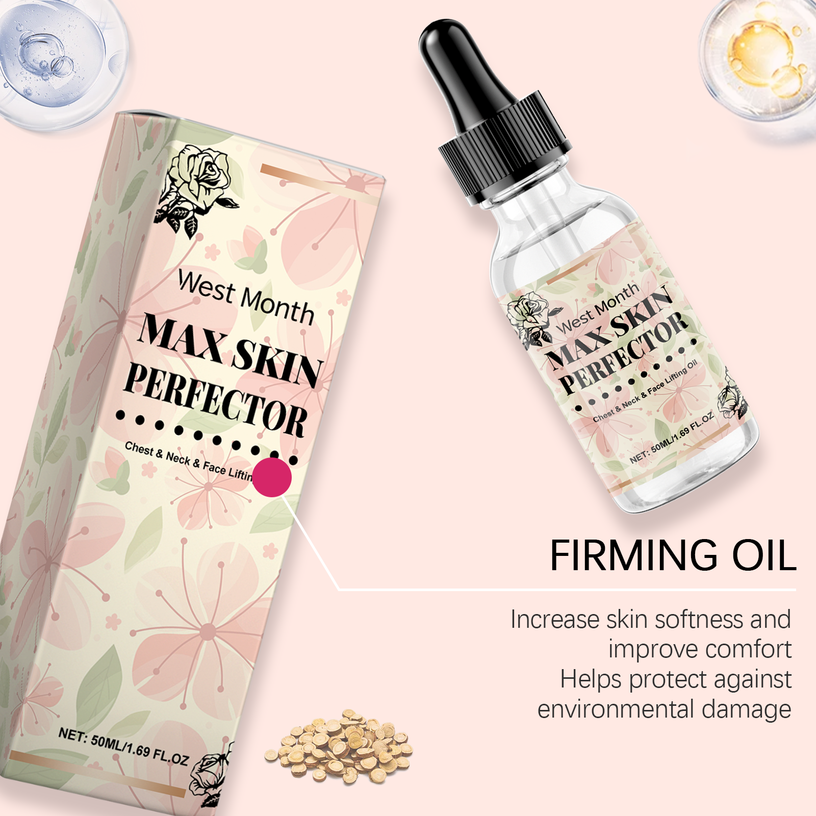 Óleo de levantamento facial no peito, pescoço, nutrição eficiente, nutre profundamente a pele, óleo hidratante, aumenta seu brilho, cuidados com a pele no inverno