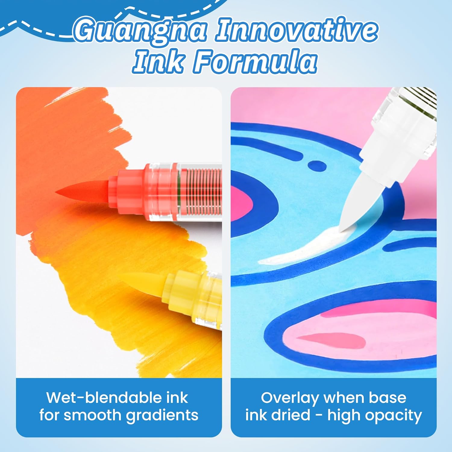 Guangna Acrylic Paint Markers Brush Tip, Direct-Liquid Ink Control System, Professional-Grade Paint Pen for Any Surface