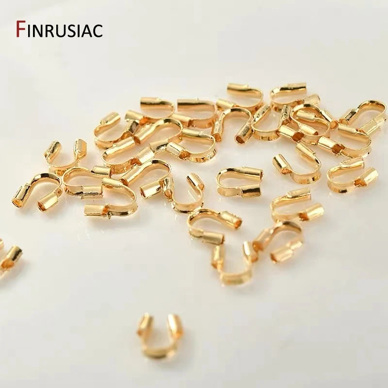 Protectores de alambre de latón chapado en oro de 14/18K para fabricación de joyas, Protector de cable guardián, conector de cierre en forma de U, accesorios DIY