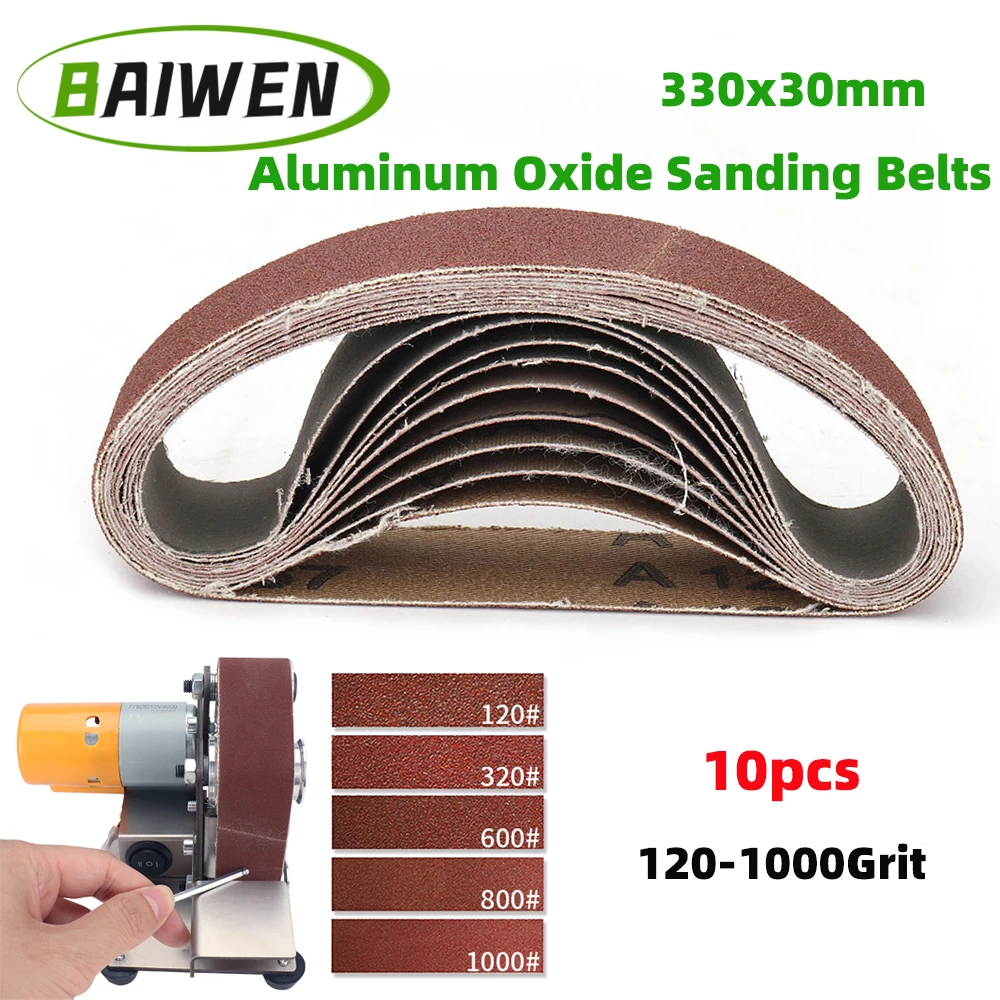 Correas de lijado de 330x30mm, surtido de granos 120/320/600/800/1000, bandas de aluminio para pulir metales, lijadora de óxido