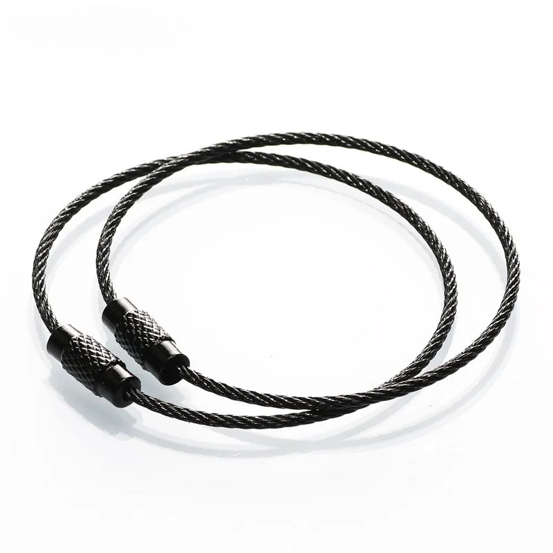 10pcs 다채로운 스테인레스 스틸 와이어 키 체인 케이블 루프 나사 잠금 로프 키 홀더 열쇠 고리 열쇠 고리 반지 야외 도구