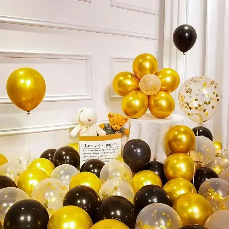 Palloncini con paillettes metallizzate nere da 16 pezzi per la decorazione di palloncini per feste di laurea di nozze di compleanno