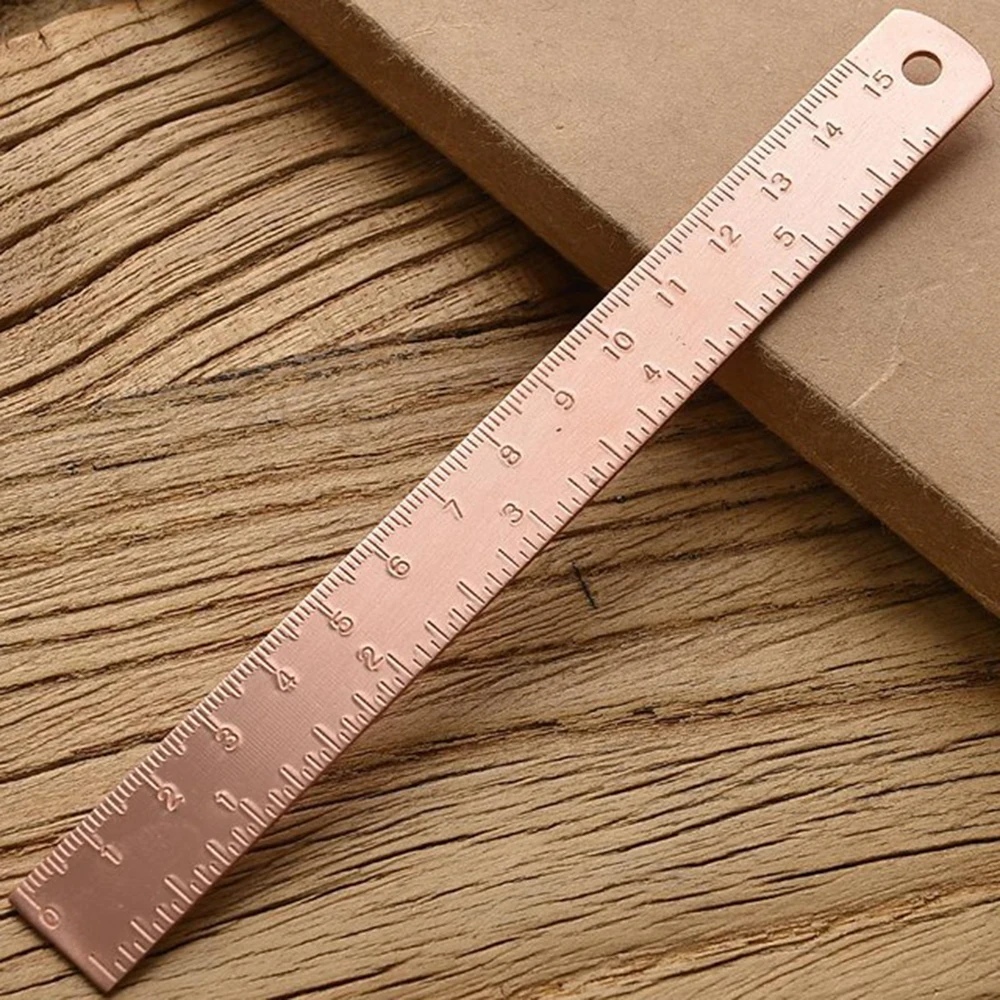 Righello dritto in ottone da 15cm per cancelleria per ufficio scolastico pittura in metallo strumenti di disegno segnalibro righello di misurazione in oro rosa
