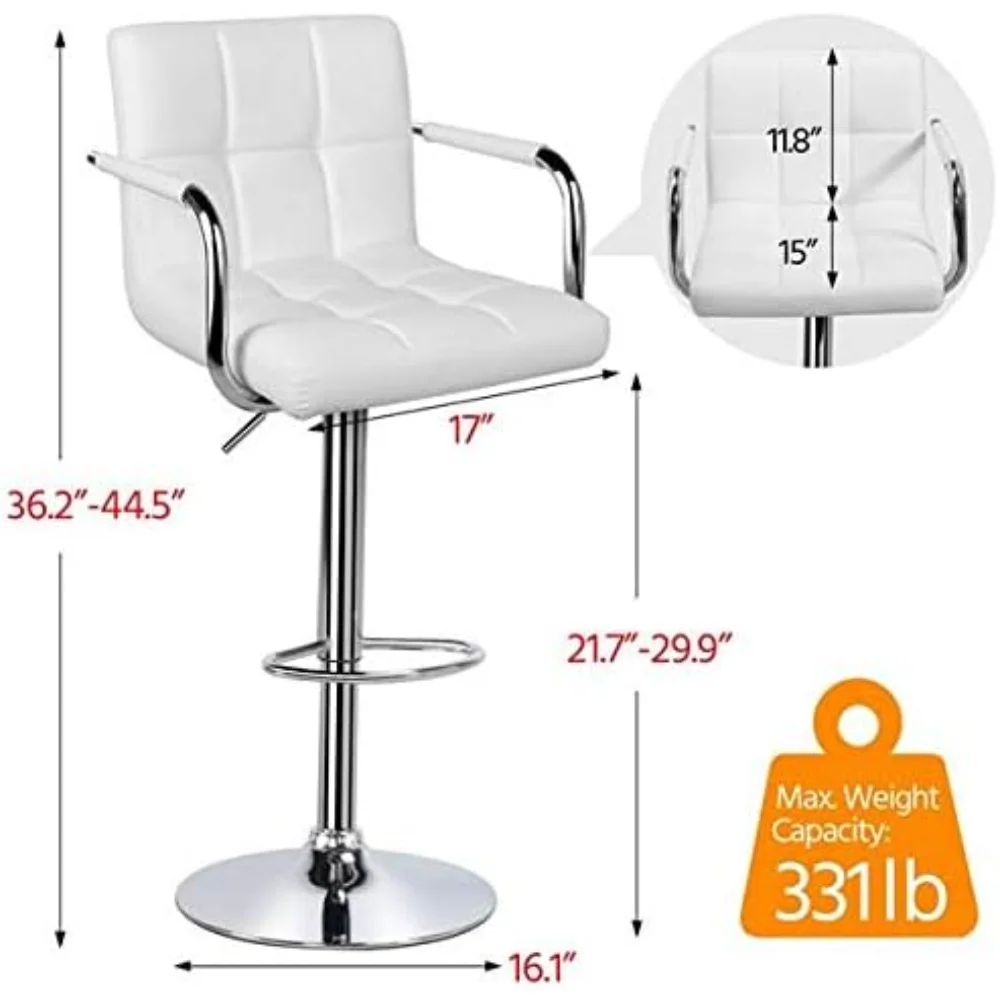 Bar Stool 4-Piece Set, PU Leather Adjustable Bar Stool with Armrests, Bar Height Stool Chair with Thick Seat Cushion