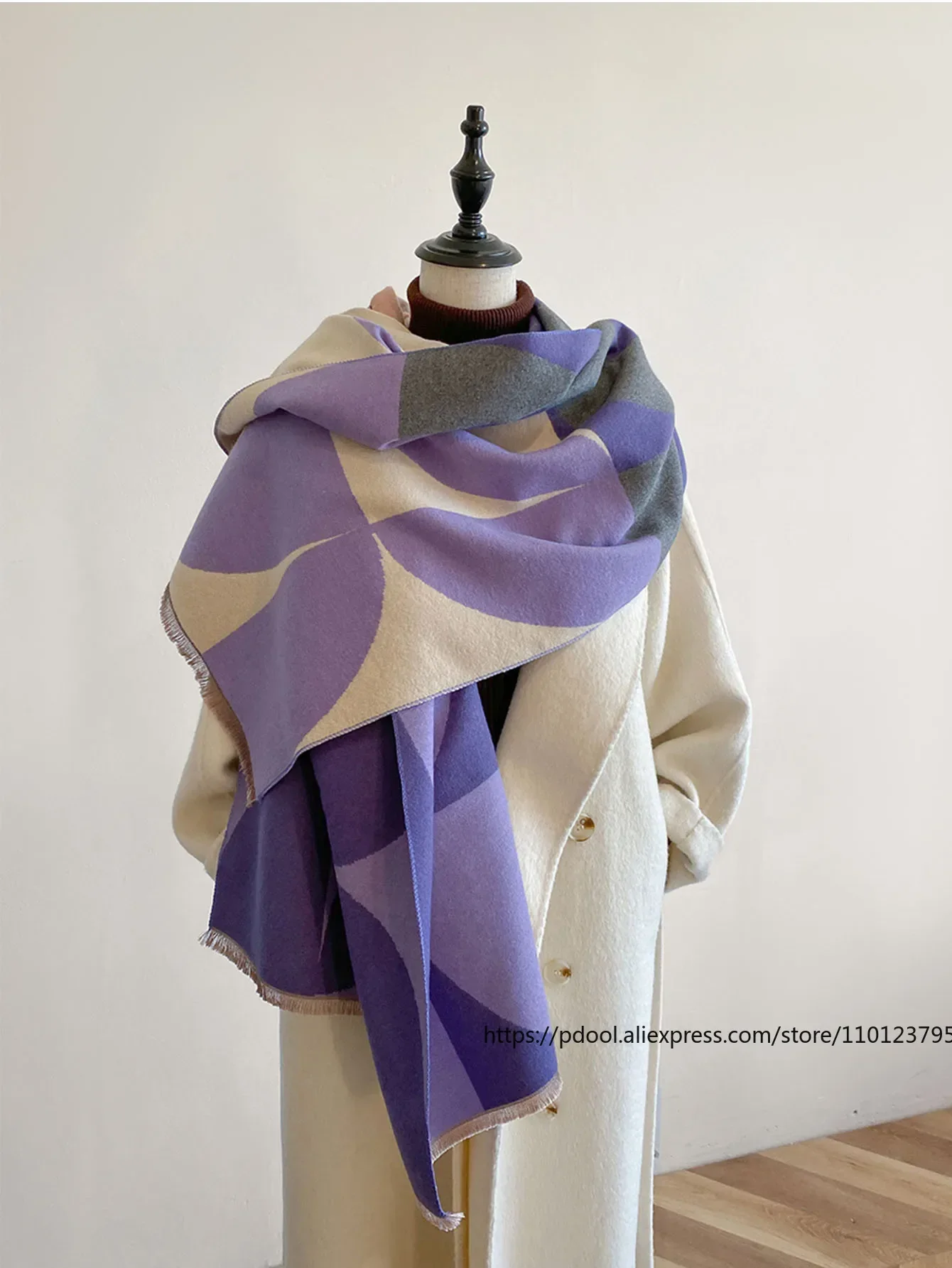 Bufanda de invierno para mujer, diseño de lujo, bufanda de Cachemira de imitación de doble cara, bufanda cálida, chal, novedad de 2024